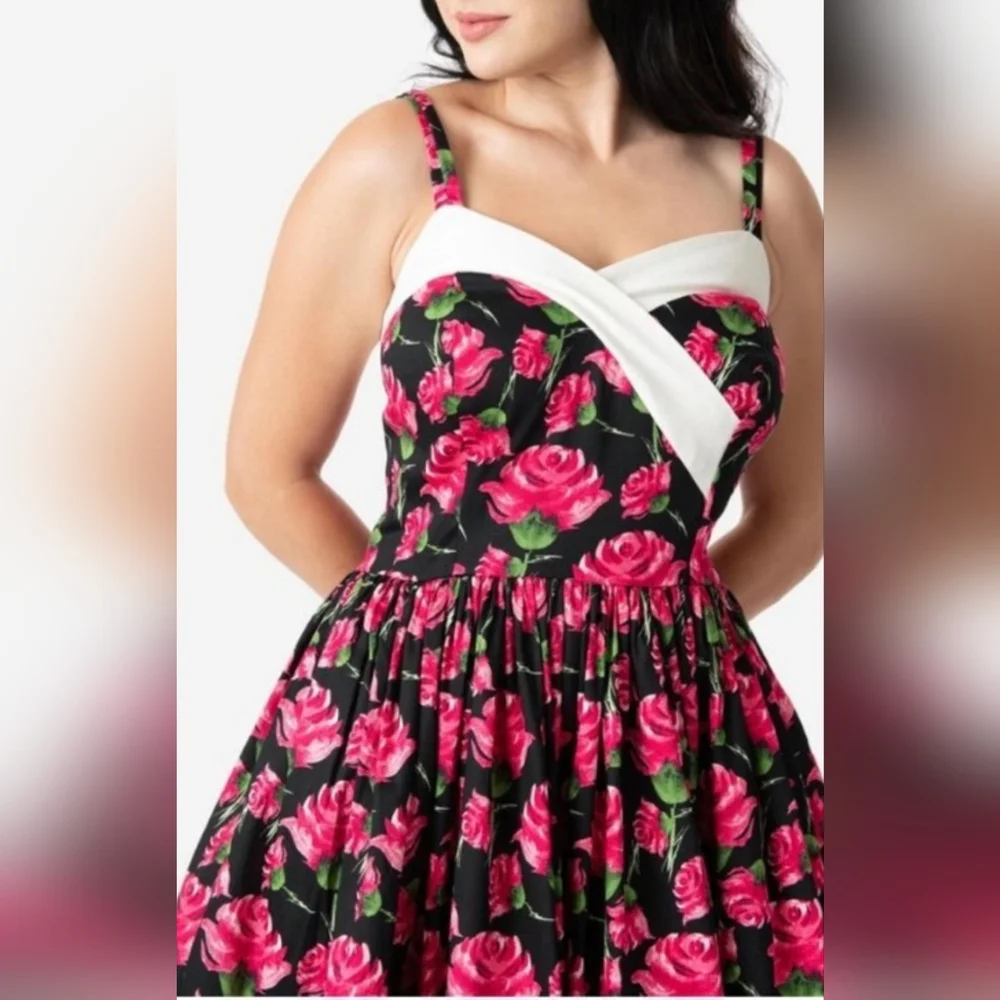 Unique Vintage Pink Rose Dress Size 2x/18 - Picture 2 of 5